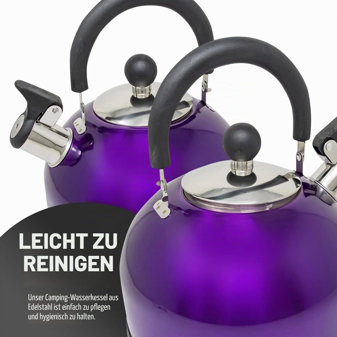 Leichter Wasserkessel mit Pfeiffe aus rostfreiem Edelstahl, Wasserkocher für Camping und Angeln, 2,5