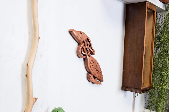 Windalf Vintage Celtic Holzbild Wandbild Celtic Raven 27 cm Links schauend Vikings Odins Raben Vikin