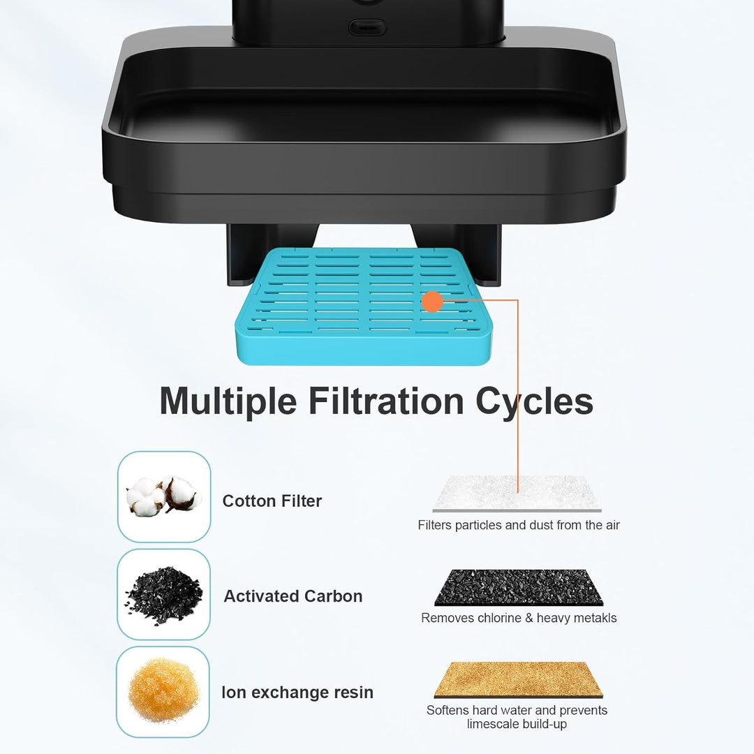 2.5L Katzenbrunnen Kabellos Filter und 6 Stück Aktivkohle Ionenaustauschharz Filter und 6 Stück Pump