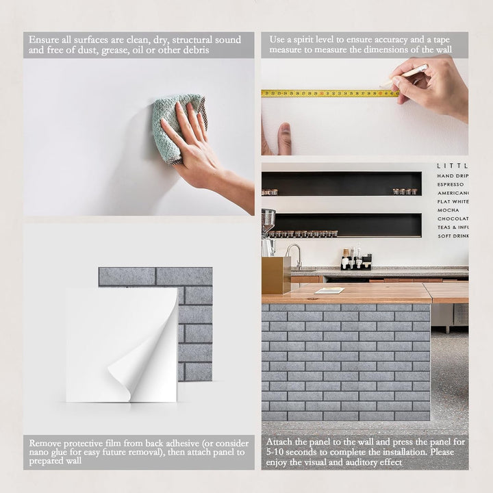 JBER 12 Stück Akustikpaneele Selbstklebend, Ziegel-Schallschutzplatten, Hochdichte Akustikwandpaneel