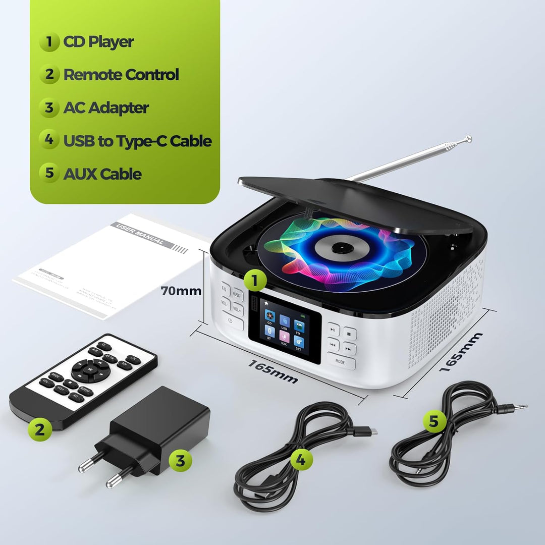 [2025 New] ARAFUNA CD Player Tragbarer, Radio mit CD Player Bluetooth, Boombox CD-Spieler mit Lautsp