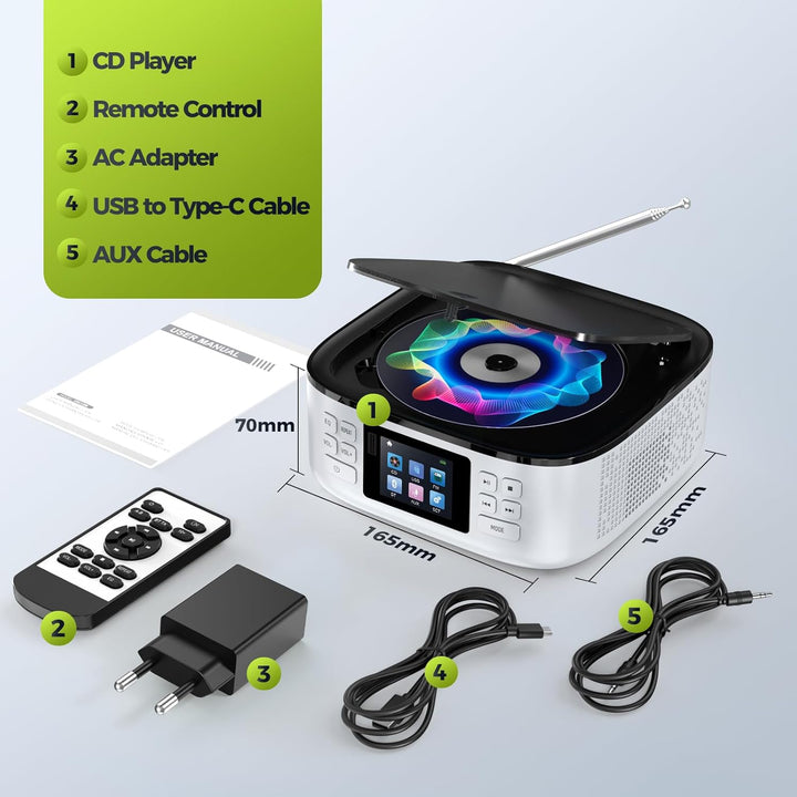 [2025 New] ARAFUNA CD Player Tragbarer, Radio mit CD Player Bluetooth, Boombox CD-Spieler mit Lautsp