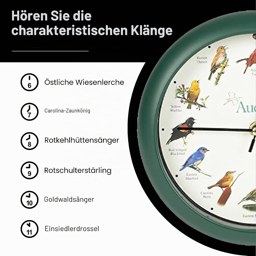 Mark Feldstein & Associates Audubon Singing Bird Wanduhr, Schreibtischuhr, 20,3 cm 8" Grün, 8" Grün