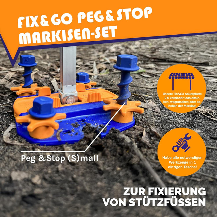 Peggy Peg – Markisenbefestigung Set mit Fix&Go Anker-Platten 2.0 & diversen Schraubheringen – Bodenh