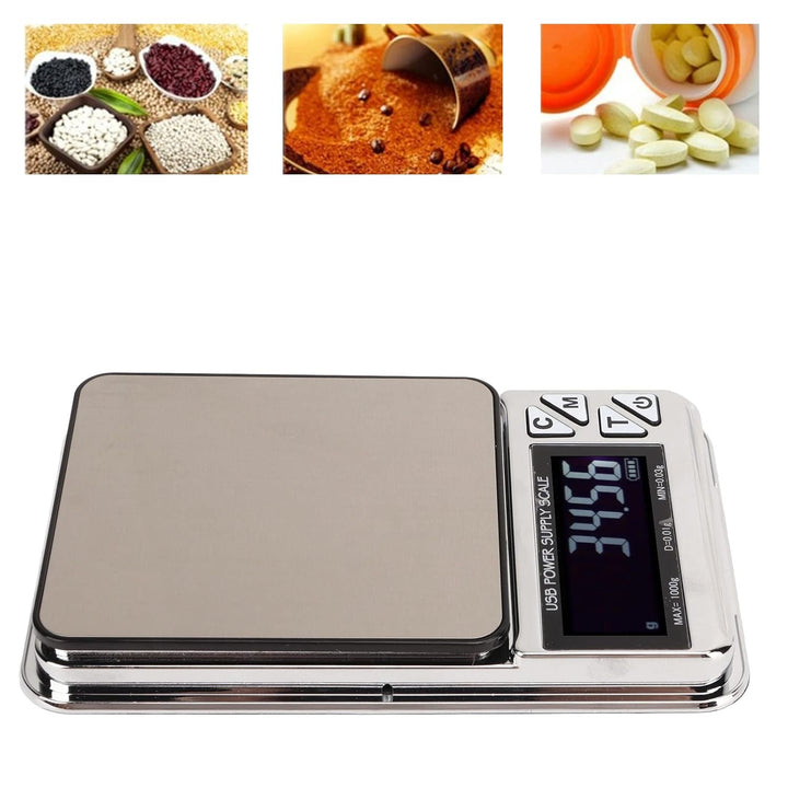 Digitale Küchenwaage, 1kg 0.01g Hochpräzise Taschen-Schmuckwaage, Mini tragbare USB wiederaufladbare