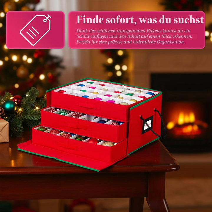 Wintem Aufbewahrungsbox für Weihnachtsschmuck mit 3 ausziehbaren Schubladen für 72 Weihnachtskugeln,