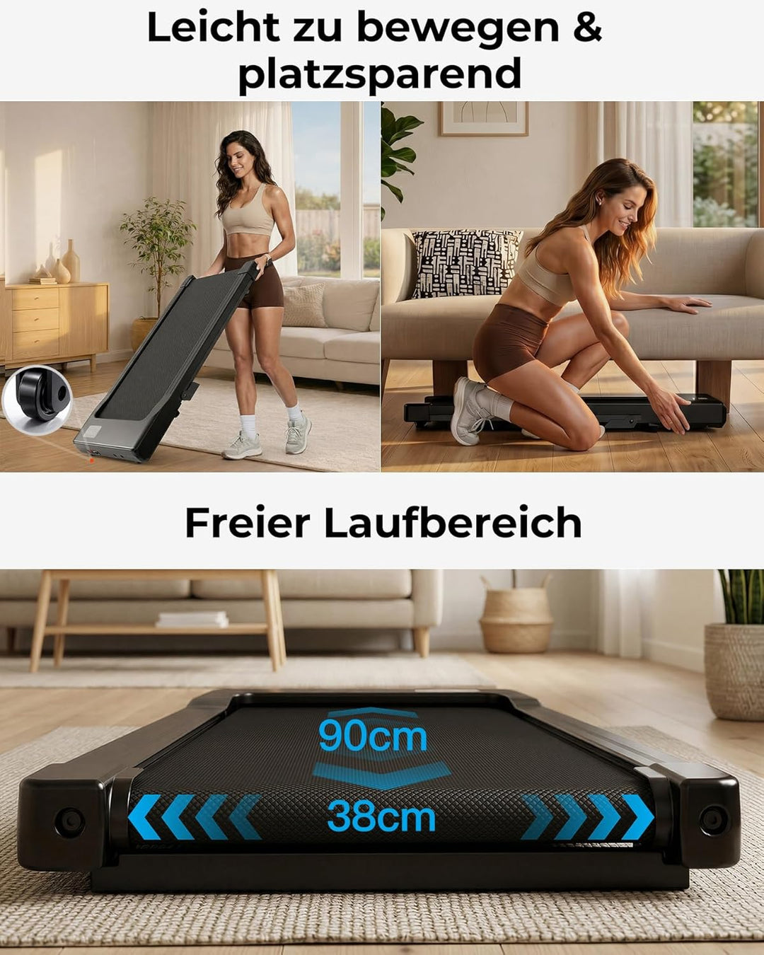 MJWW Walking Pad mit Steigung 6%, Laufband für Zuhause & Büro 136 KG mit Smart App 6 km/h & 12 km/h,