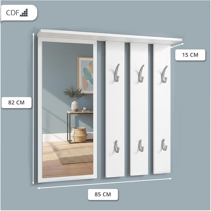 CDF Garderobenpaneel Garderobe Wandgarderobe Mit Spiegel Ablage 6 Haken Flurgarderoben Set Flur Schm