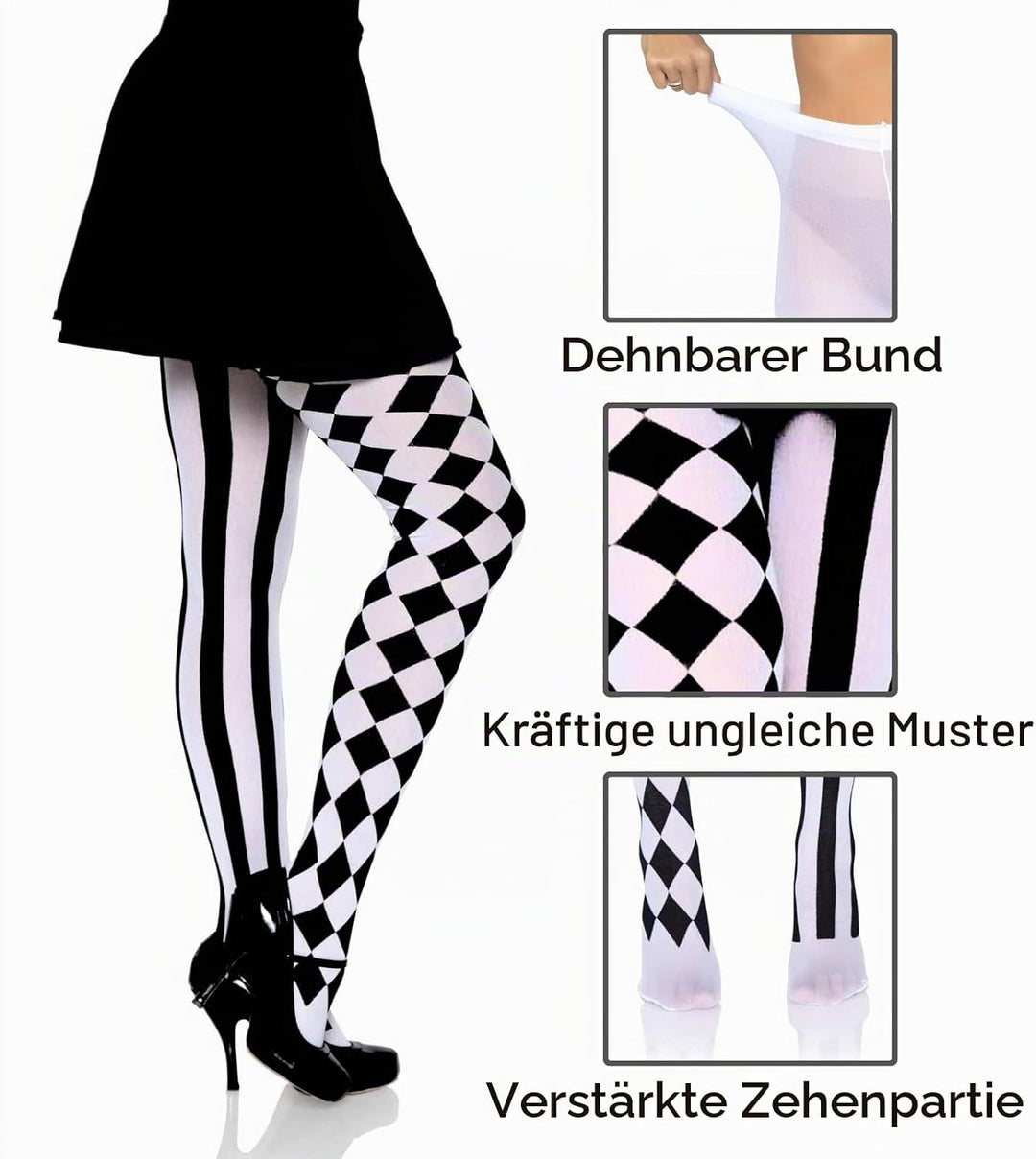 LEG AVENUE 7720 - Harlequin Pantyhose, Einheitsgrösse (EUR 36-40), Schwarz-Weiss, Schwarz-Weiss