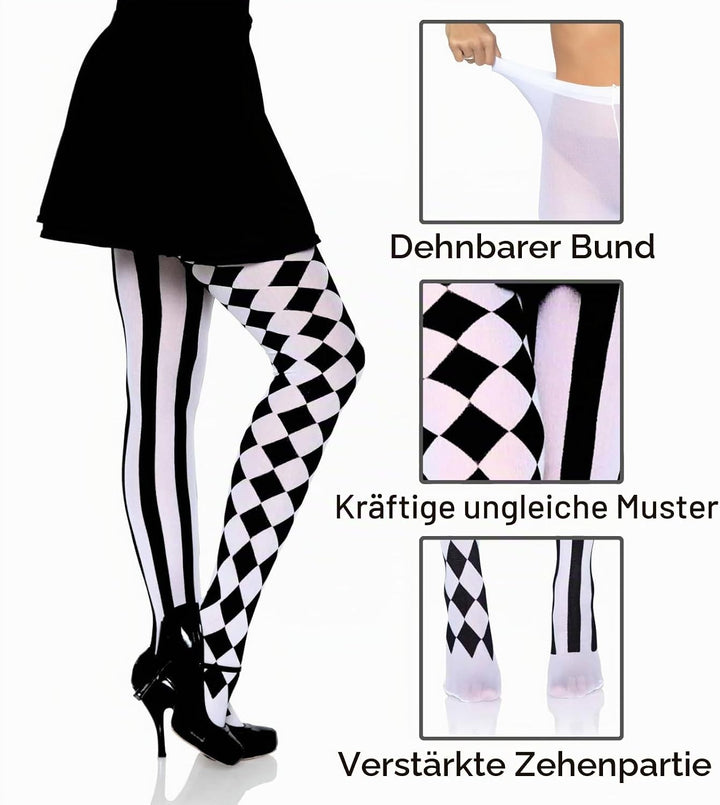 LEG AVENUE 7720 - Harlequin Pantyhose, Einheitsgrösse (EUR 36-40), Schwarz-Weiss, Schwarz-Weiss