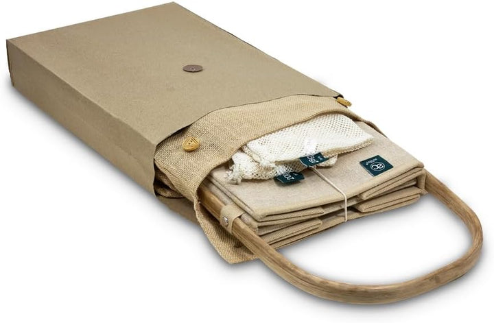 achilles Einkaufskorb aus Holz mit Obst- und Gemüsenetz, Klappbarer Korb, Picknick-Korb, Einkaufsbox
