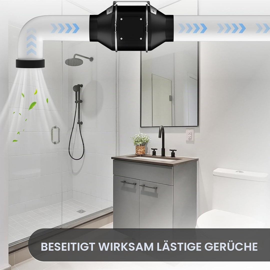 KAVUNION Rohrventilator 100 mm, 40 W EC-Motor 2600 U/min 205 m³/h Rohrlüfter 100mm mit Fernbedienung