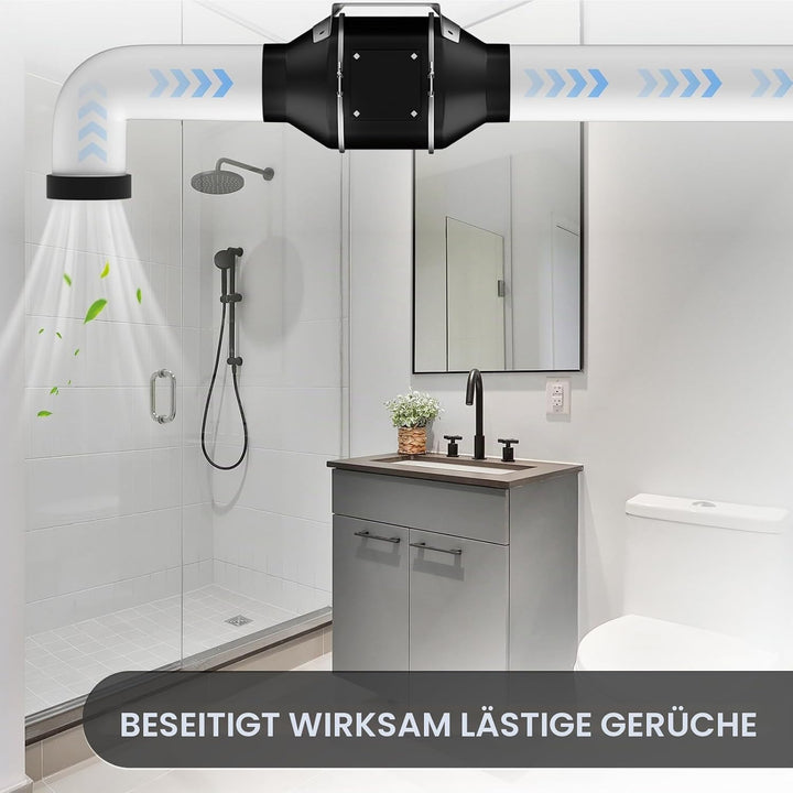 KAVUNION Rohrventilator 100 mm, 40 W EC-Motor 2600 U/min 205 m³/h Rohrlüfter 100mm mit Fernbedienung