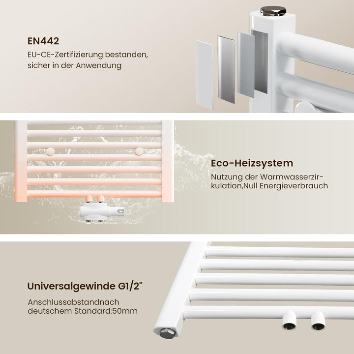 Heilmetz® Badheizkörper Weiss Handtuchtrockner Heizung 1000 x 400 mm Bad Heizkörper Handtuchheizkörp