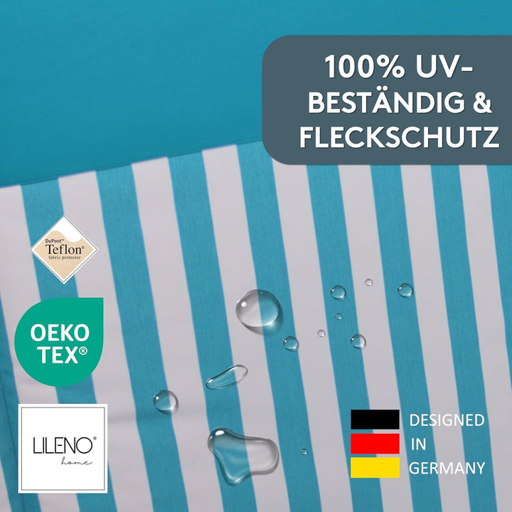 LILENO HOME Gartenstuhl Auflagen als [2er Set - Hochlehner] in Streifen Aqua - Uni Aqua - Bequeme Li