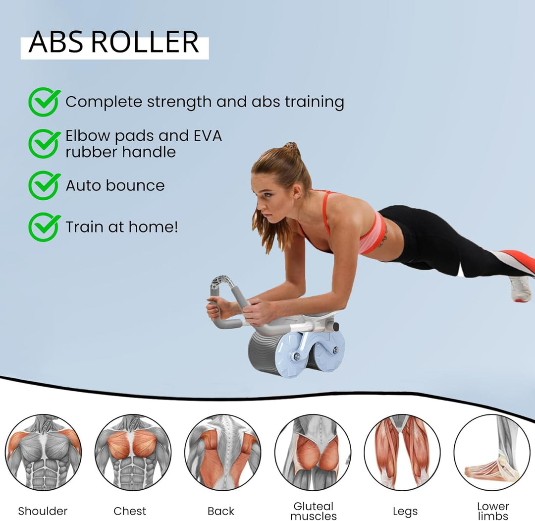 Roller für ABS mit automatischer Rückfederung. Rad für Bauch mit Ellenbogenstütze. Heimtraining mit
