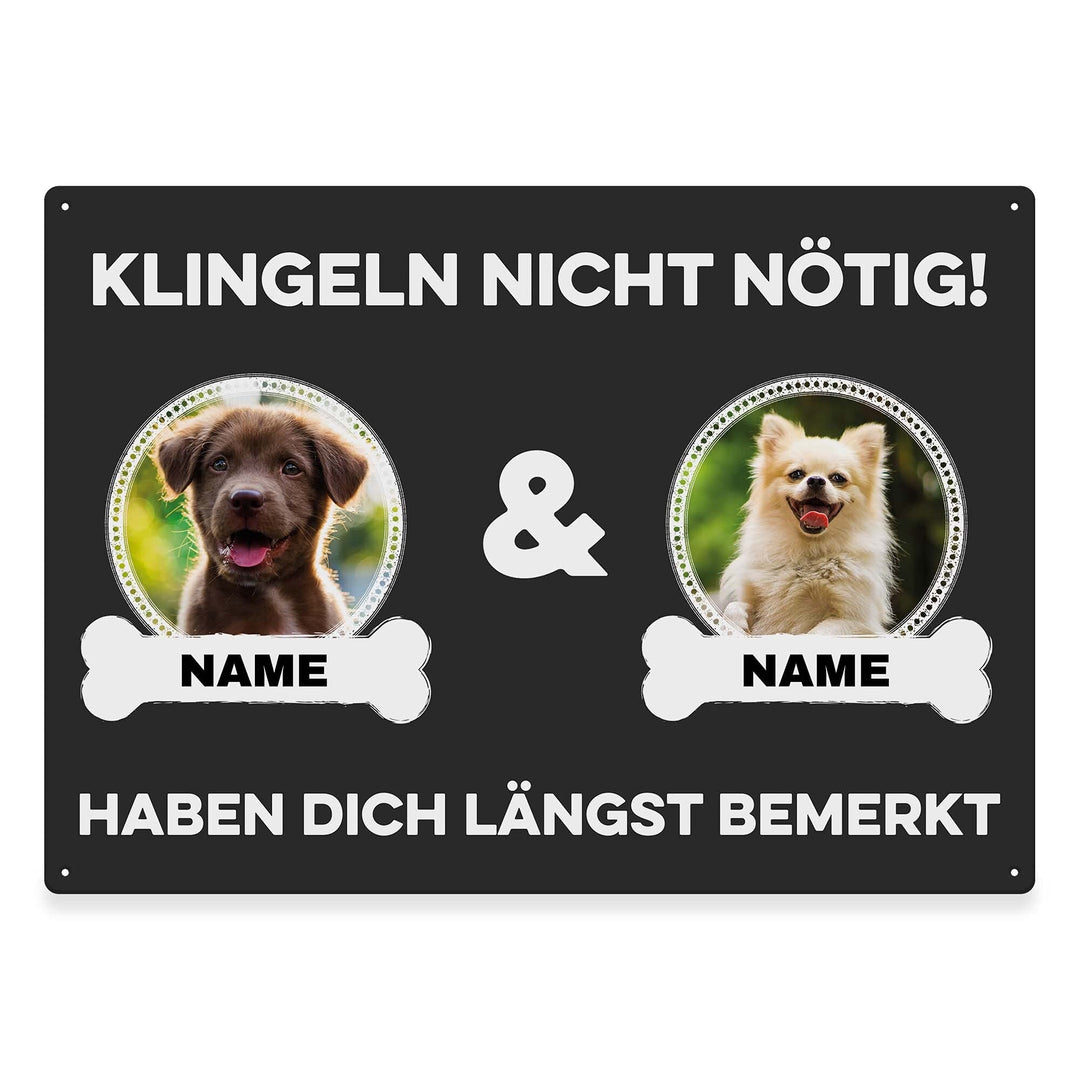 Hunde Schild personalisiert - Klingeln nicht nötig - Metallschild mit Foto und Name für aussen, wett