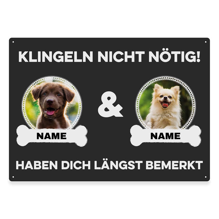 Hunde Schild personalisiert - Klingeln nicht nötig - Metallschild mit Foto und Name für aussen, wett