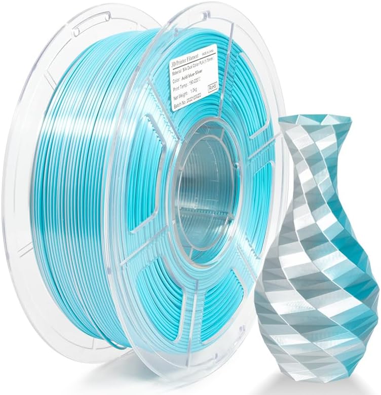 iSANMATE Dual Seide Filament PLA 1.75mm, Dual Silber Blau Silk PLA Filament, 3D Drucker Silk Filamen