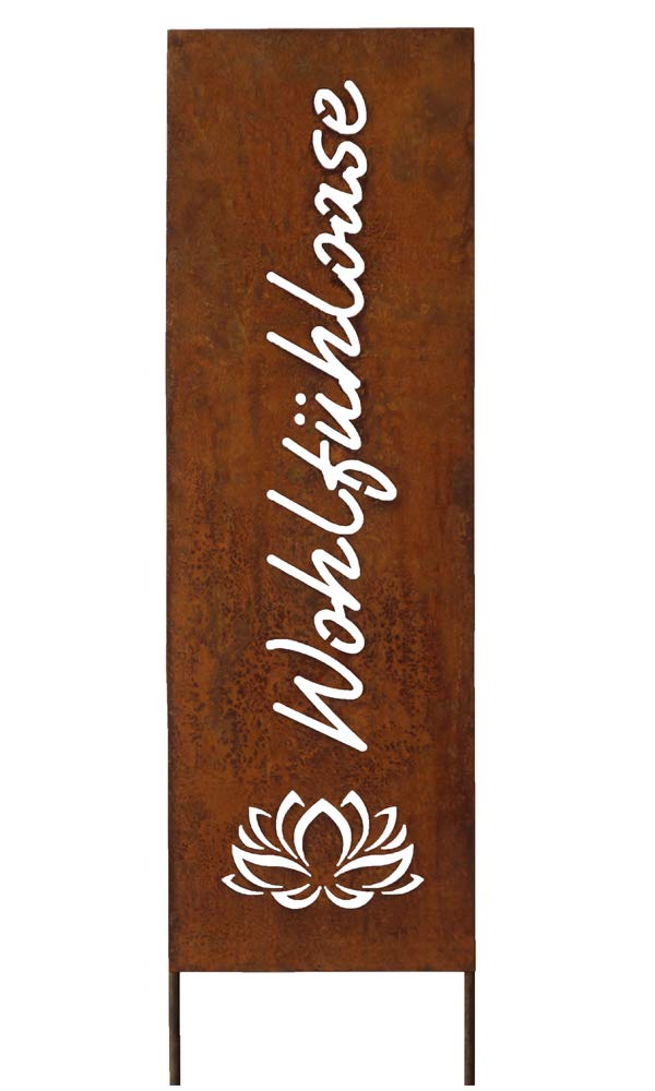 Bornhöft Schild Spruchtafel Gartenschild Edelrost rostige Gartendeko 115cm Edelrost (Wohlfühloase),