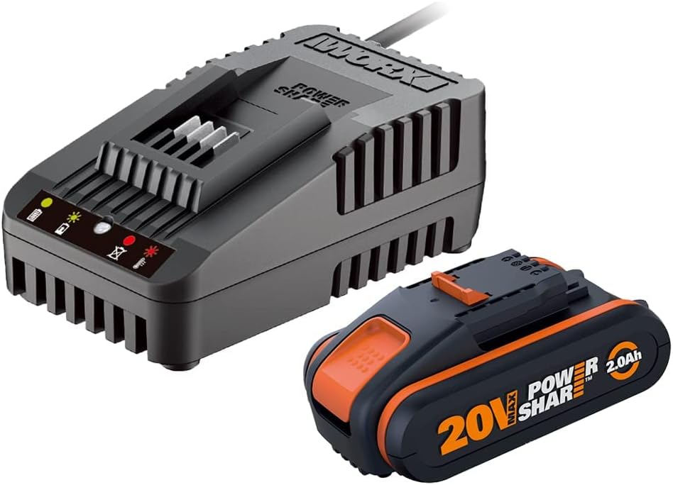 WORX WA3601 PowerShare Akku mit Ladegerät Set - 20V 2000mAh Li-Ion Akkubatterie & Akku Ladestation -