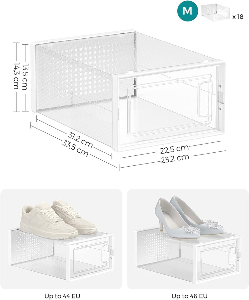 SONGMICS Schuhboxen, 18er Set, Aufbewahrungsboxen für Schuhe, Schuh-Organizer, Kunststoffboxen, falt