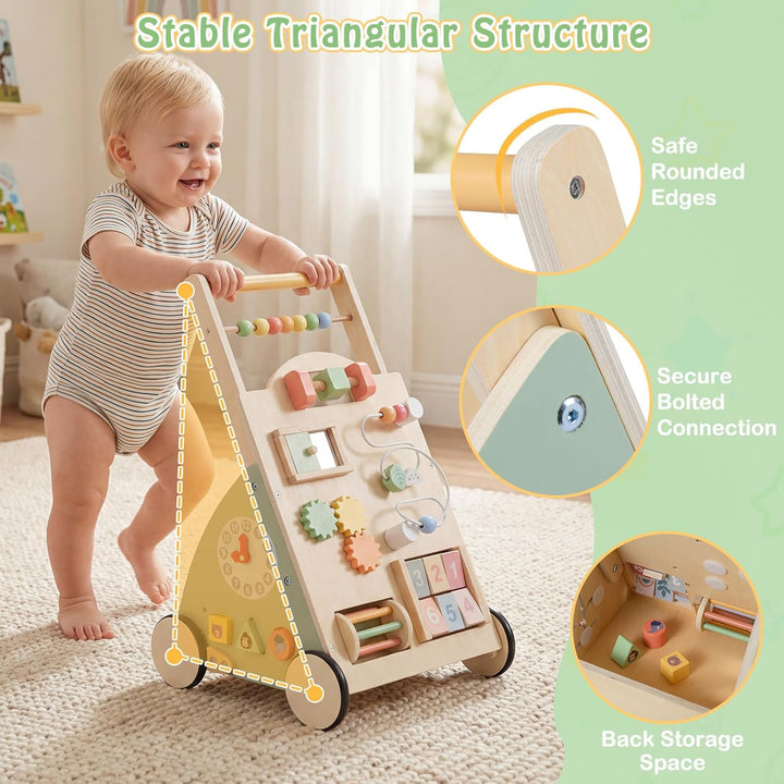 FANTASK Holz Baby Lauflernwagen ab 1 Jahr, Lauflernhilfe mit Activity Board, Rädern &amp; Aufbewahrungsk
