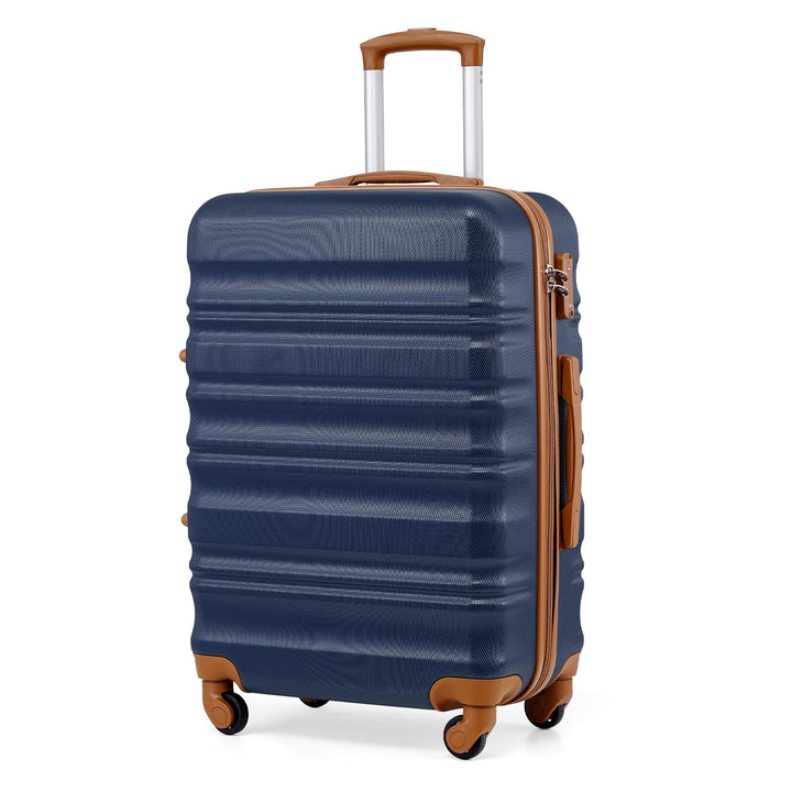 COOLIFE Hartschalen-Koffer Trolley Rollkoffer Reisekoffer mit TSA-Schloss und 4 Rollen (Blau/Braun,
