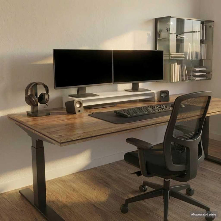 vidaXL Monitorständer 100x24x13 cm, 2 Etagen, Weiss, Holzwerkstoff, Schreibtisch-Riser mit Stauraum,