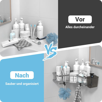 FINIBO Duschablage Ohne Bohren, 2 Stück Selbstklebend Eckregal Badezimmer Organizer, Duschregal Edel