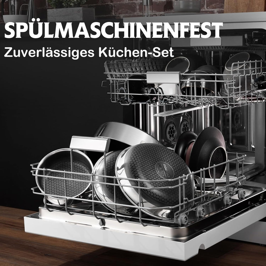 Wokpfanne 30cm &amp; Bratpfannen 24+28cm,Hybrid-Wok und Bratpfannen Set, Antihaft Wabenpfanne mit Deckel