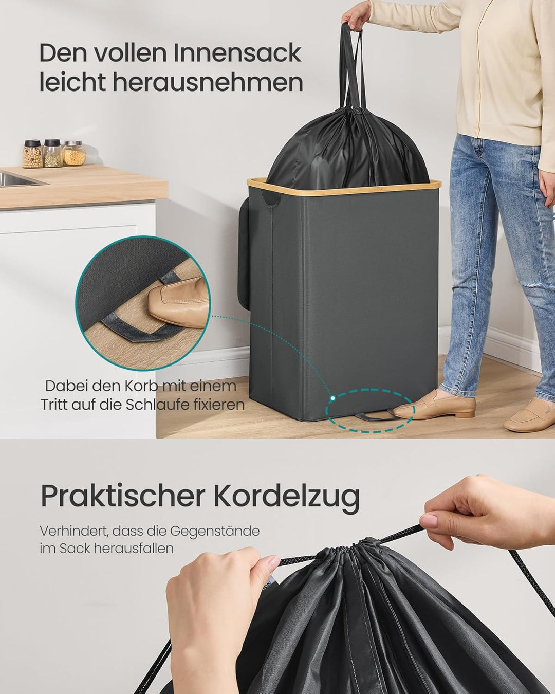 SONGMICS Pfandflaschen-Sammelbehälter, 135 L Pfandflaschen-Behälter, Flaschensammler Leergut, Recycl