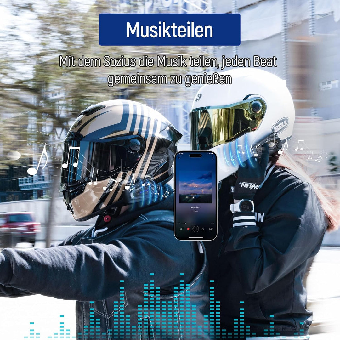 LEXIN G10 Motorrad Headset, 2 bis 8-Wege Konferenz Freisprecheinrichtung | Motorrad Kommunikationssy