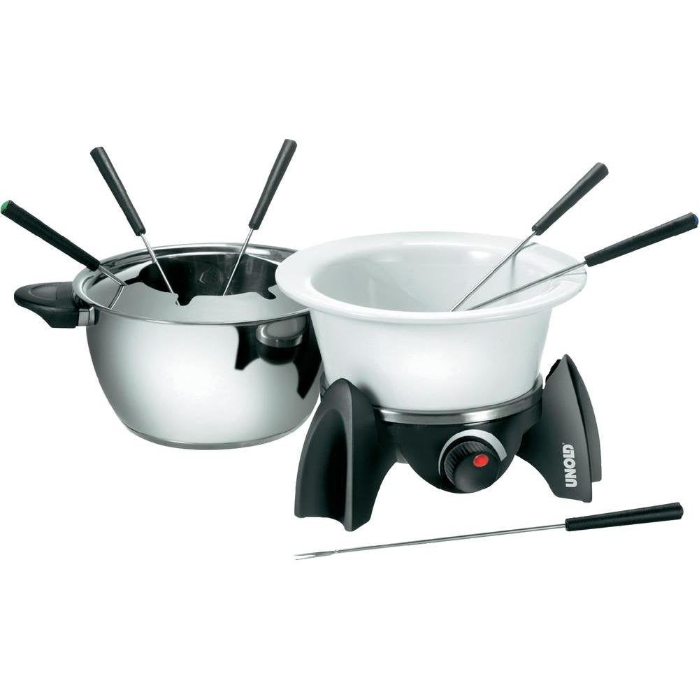 UNOLD Fondue-SET, Wechseltopf (Edelstahl/Keramik), Zubehör, für 6 Personen, 48615, Schwarz, Silber