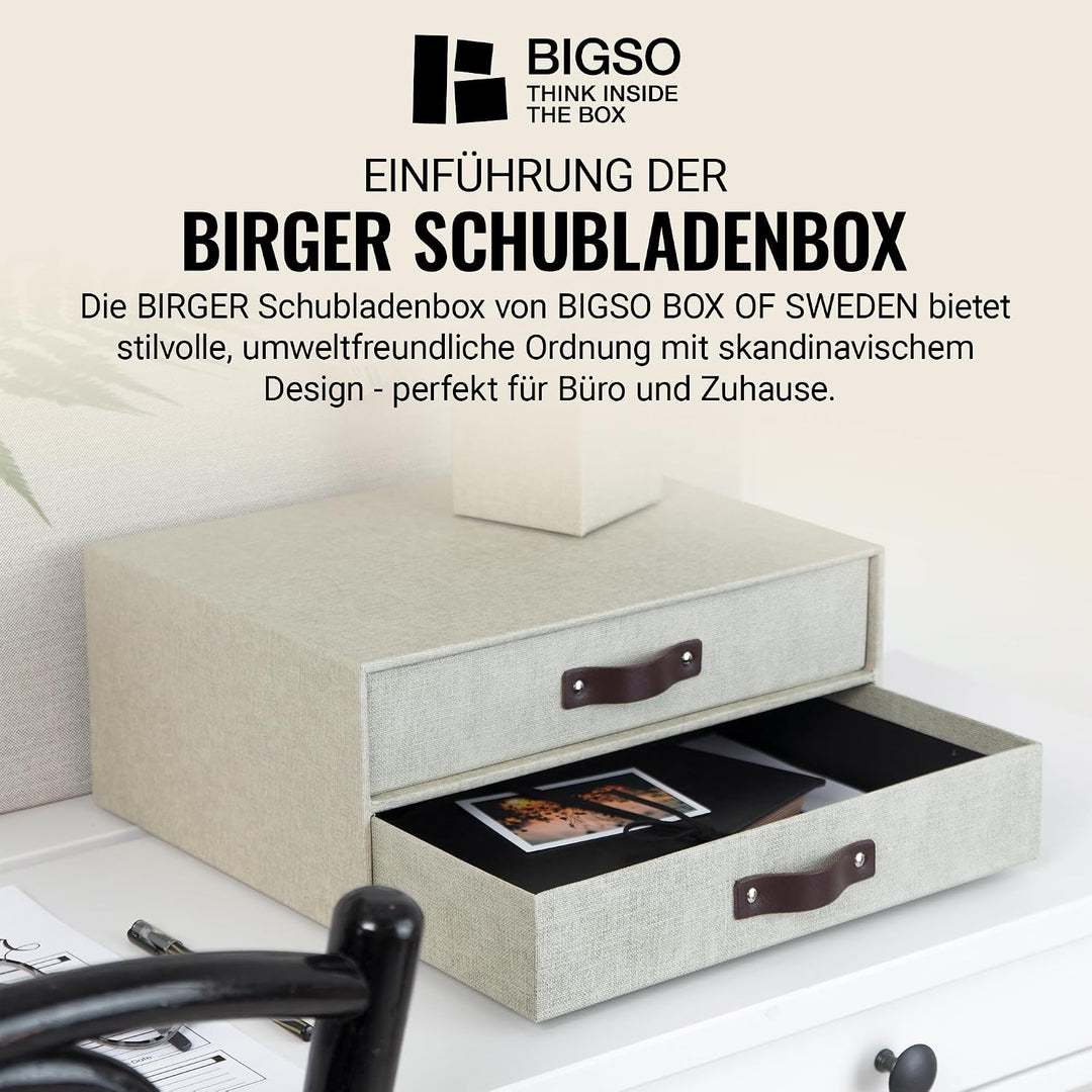 Bigso Box of Sweden BIRGER Schubladenbox für Dokumente und Bürobedarf – Schreibtisch Organizer mit 2