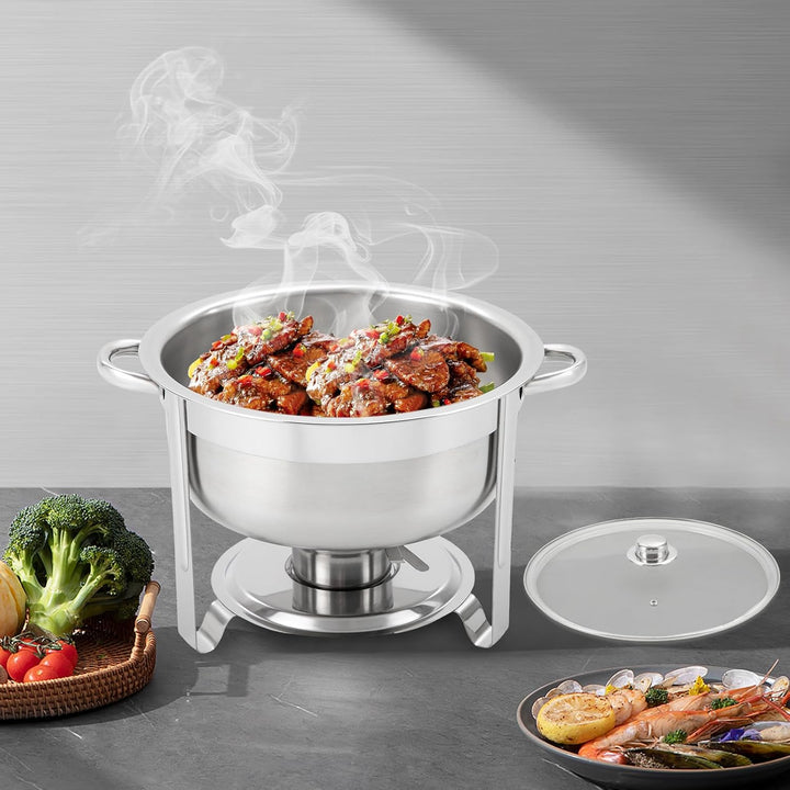 Edelstahl Chafing Dish, 8.5L Speisenwärmer, Warmhaltebehälter Suppentopf, Runde Edelstahl Chafing Di