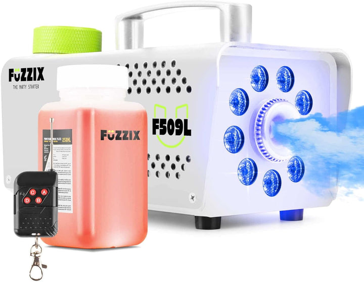 Fuzzix F509LW Nebelmaschine Mini mit LED Lichteffekt und 250ml Nebelfluid, 500 Watt mit Fernbedienun