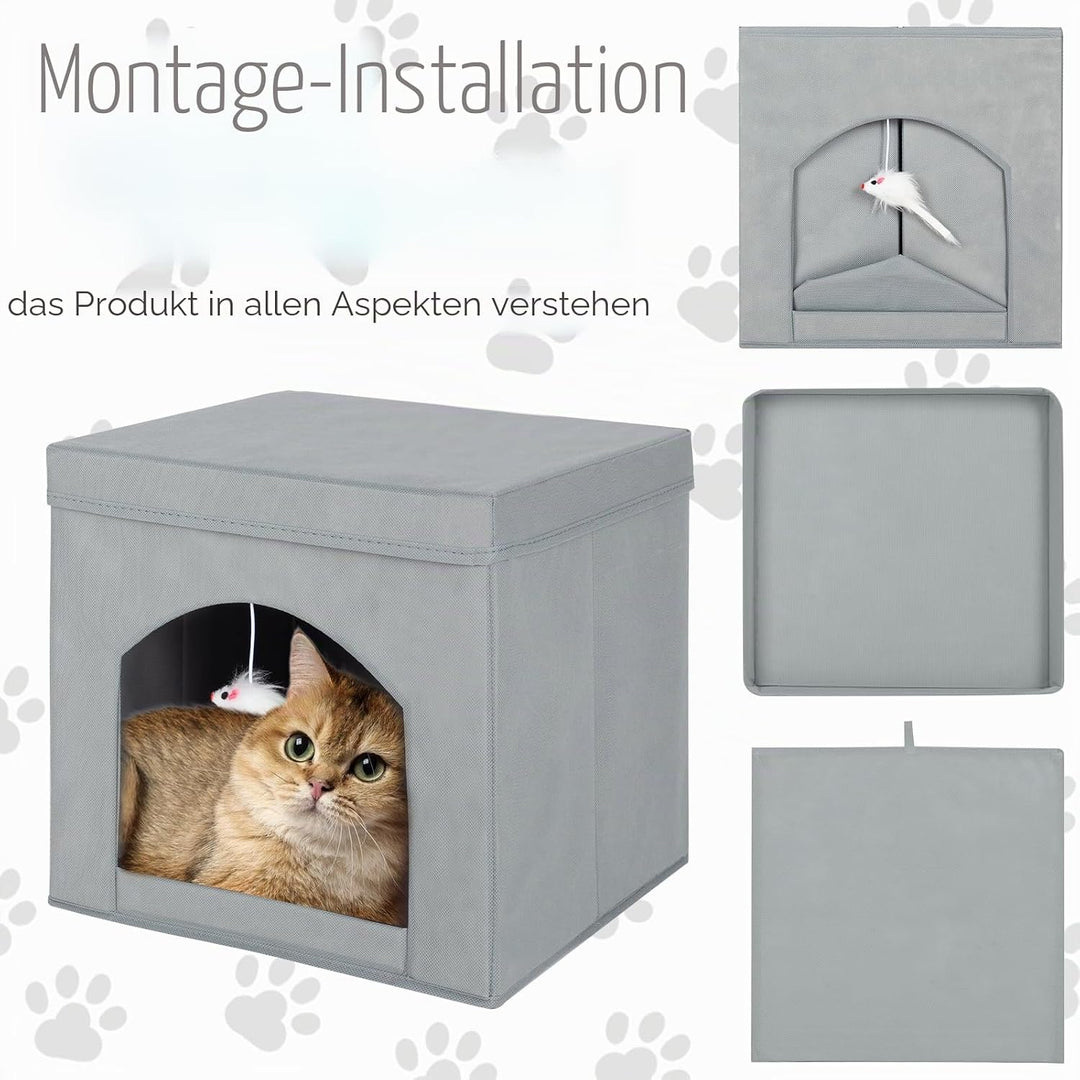 powerking Klappbares Katzenbett für Indoor-Katzen oder Kätzchen, Faltbarer Katzensitz mit Würfel und