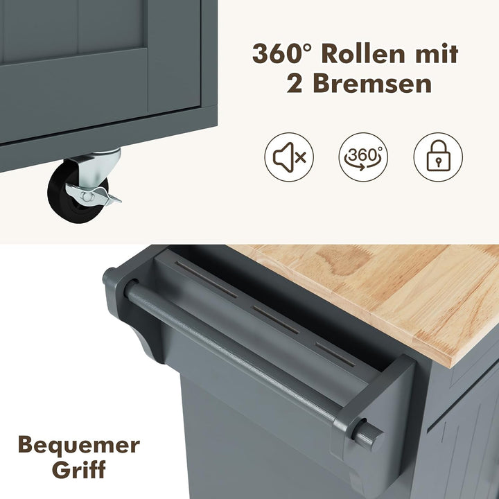 COSTWAY Küchenwagen auf Rollen, Servierwagen mit Arbeitsplatte, 2 Schubladen, Messer- &amp; Handtuchhalt