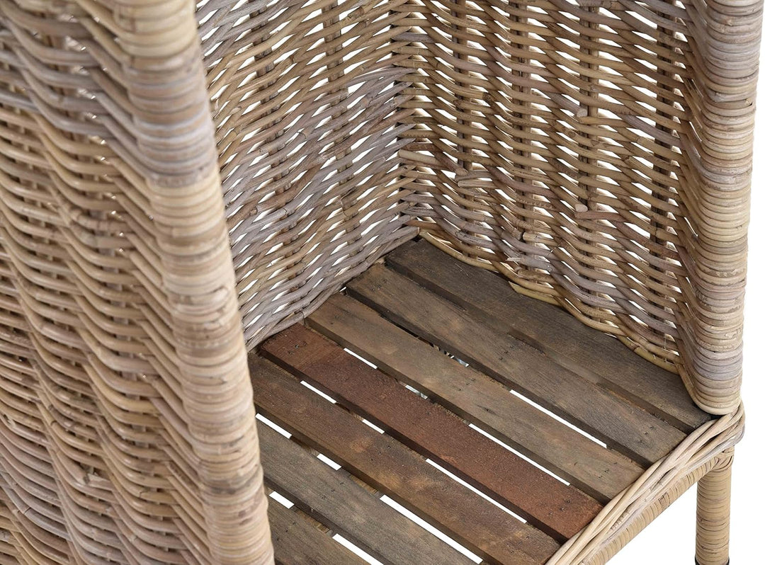 Holzwagen/Kaminholzwagen aus Natur Rattan Holzkorb mit Rollen und Griff Naturrohr Grau (Grau Natur),