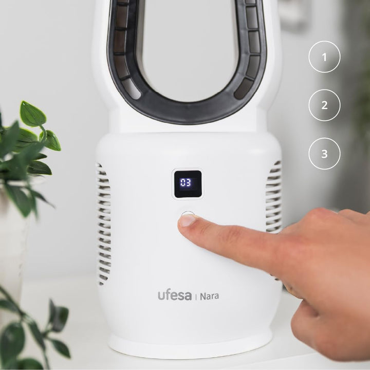 Ufesa Tischventilator Ohne Flügel Nara, Wiederaufladbar, 10W, USB‑C, 3 Geschwindigkeiten, LED‑Anzeig