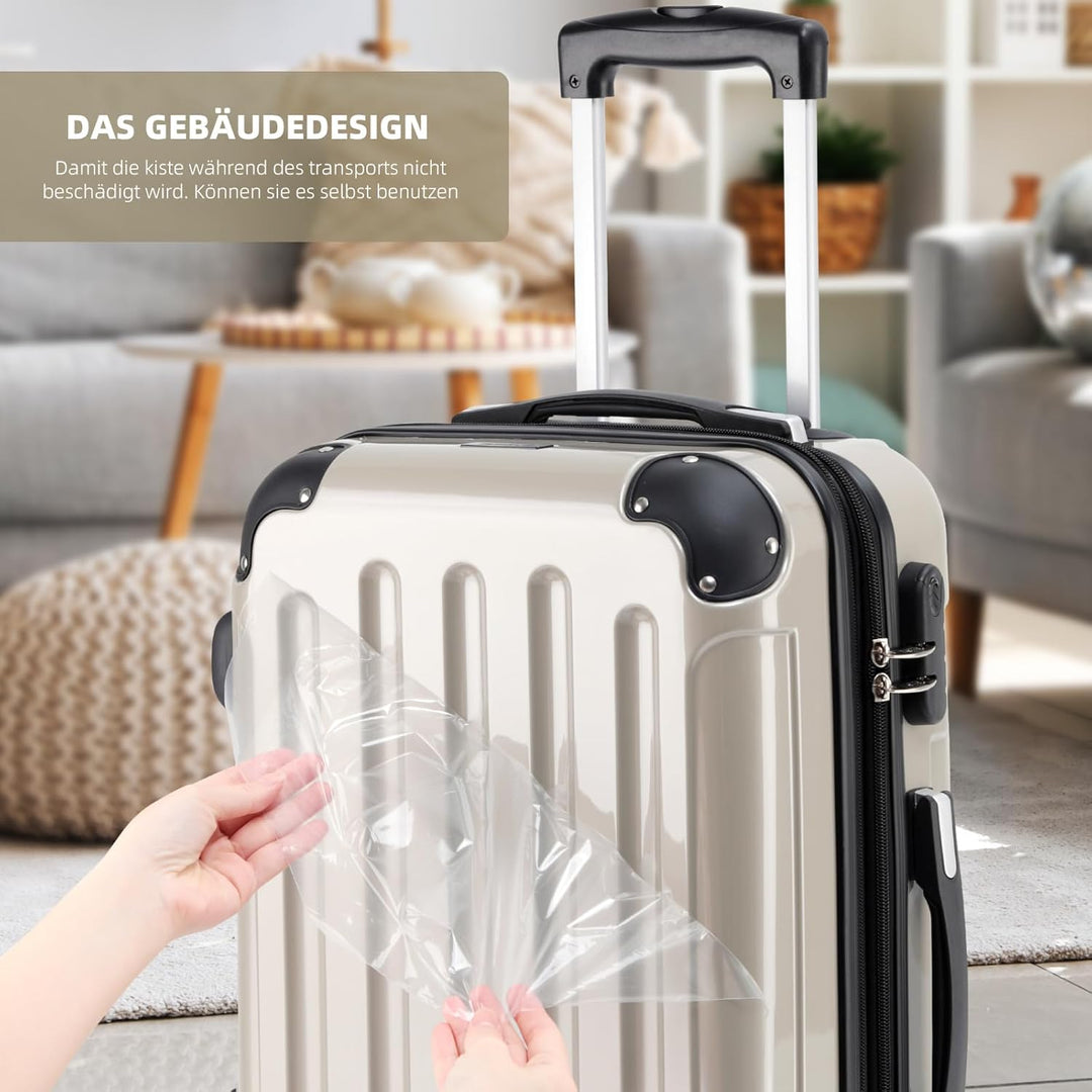 BEIBYE- 3er Kofferset Hartschalen-Koffer Reisekoffer Trolley Rollkoffer Set Reisekofferset (Champagn