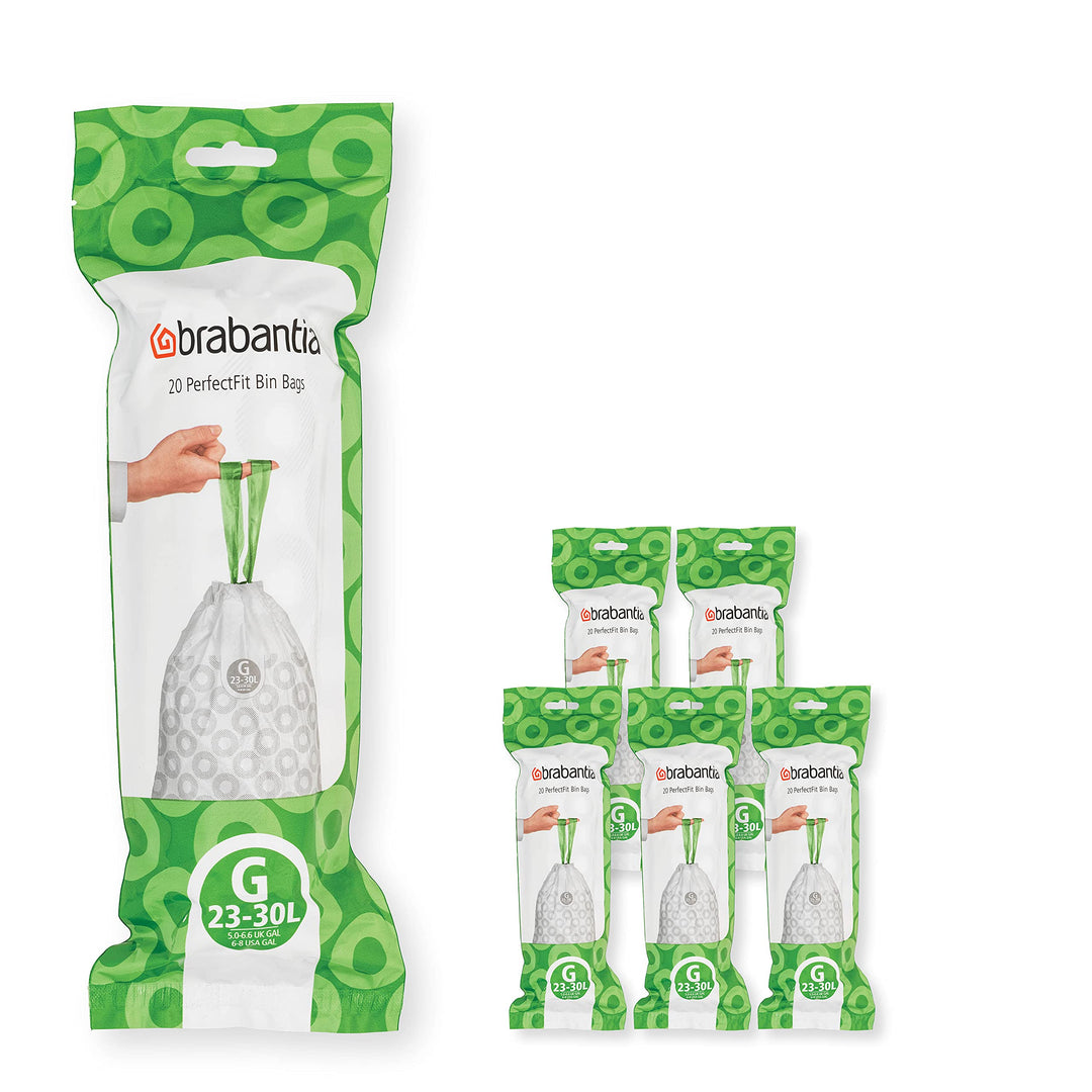 Brabantia Müllbeutel PerfectFit Multipack (Code G - 23L / 30L) Extra Starke Müllsäcke mit Zugband, 6