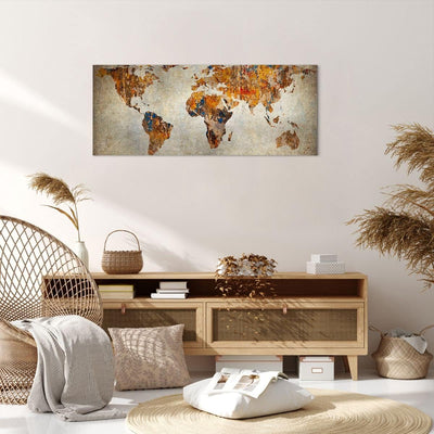 Panorama Bilder auf Leinwand 100x40cm Leinwandbild Welt Karte Kontinente Geographie Gross Wanddeko B