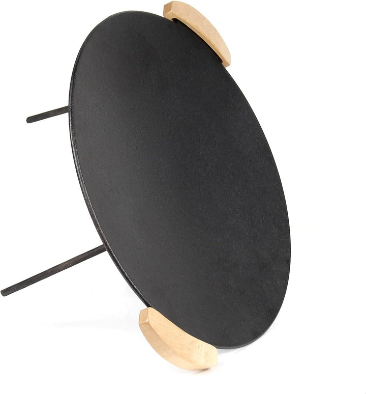 Dutch Oven Grillplatte mit Holzgriffen rund Ø44cm Gusseisen, Grillaufsatz mit 2 Sets Beine 20cm+32cm