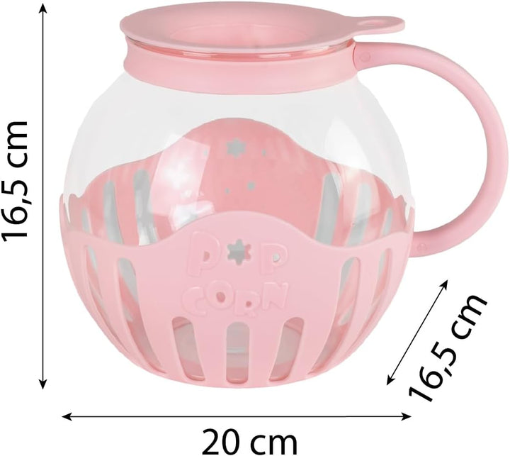 JOCCA Popcornbehälter aus Glas für Mikrowelle, 2,2 l, mit Silikongitter, spülmaschinenfest, Rosa (Ro