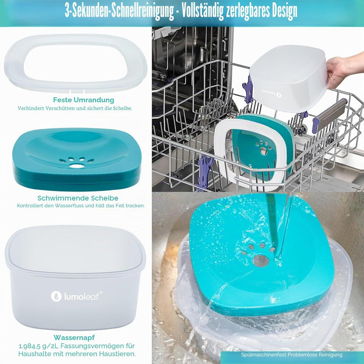 LumoLeaf Wassernapf für Hunde, kein Verschütten, langsamer Futterspender, hält Maul trocken, tropffr
