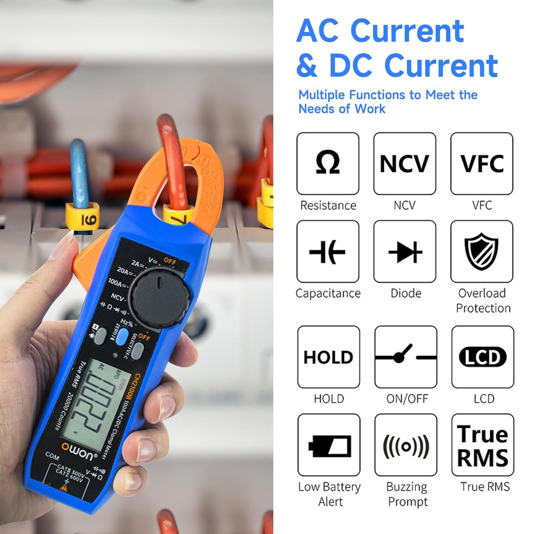 OWON CM2100B Mini Bluetooth Zangenmessgerät 20000 Zählungen Handheld True RMS 600 V 100 A AC/DC Stro