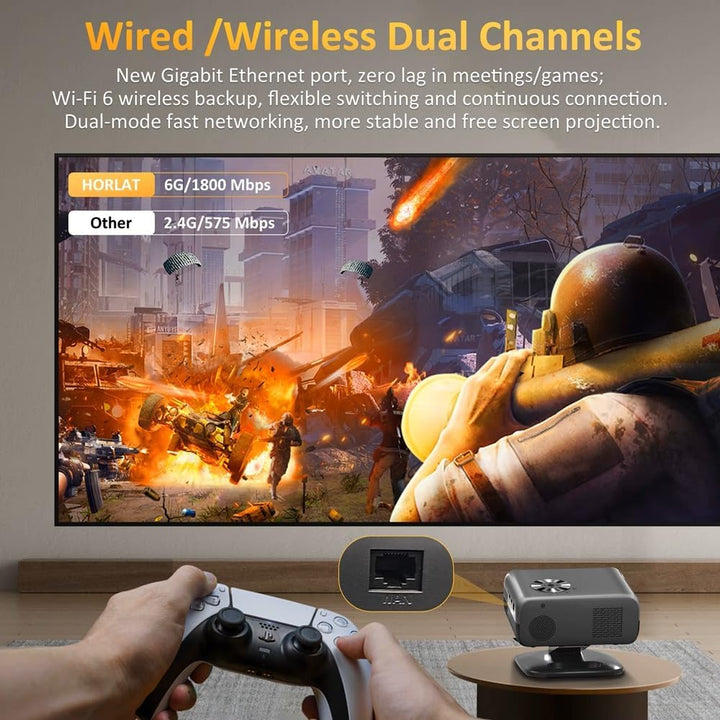 Projektor 800ANSI Android 12 Native 1080P 4K 3D Autofokus/Keystone HiFi-Audio WiFi6 BT5.2 Smart Home