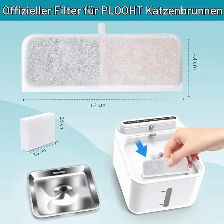 PLOOHT 10 Stück Katzenbrunnen Filter + 2 Stück Schwämme, Trinkbrunnen Filter für Katzenbrunnen mit B